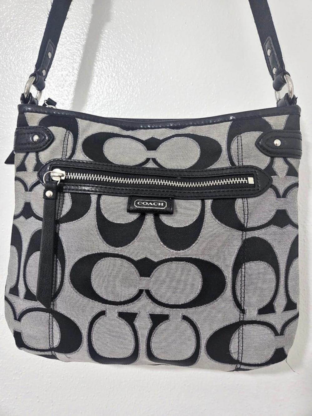 Coach Signature Swingpack Canvas Crossbody in Black & Gray
